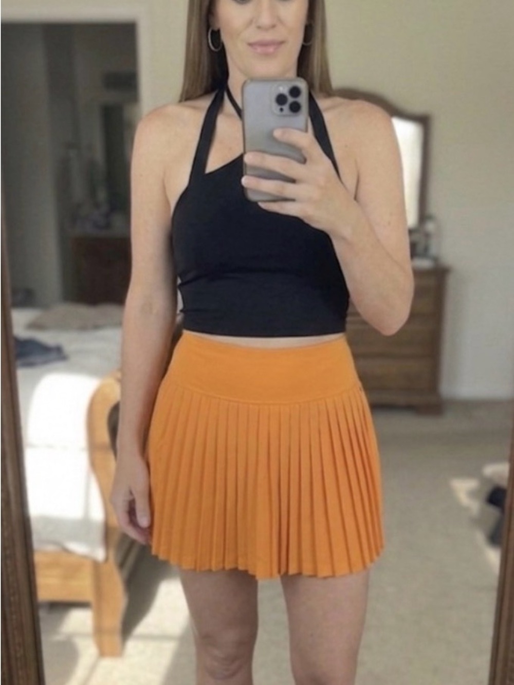 JoyLab Orange Pleated Mini Skirt